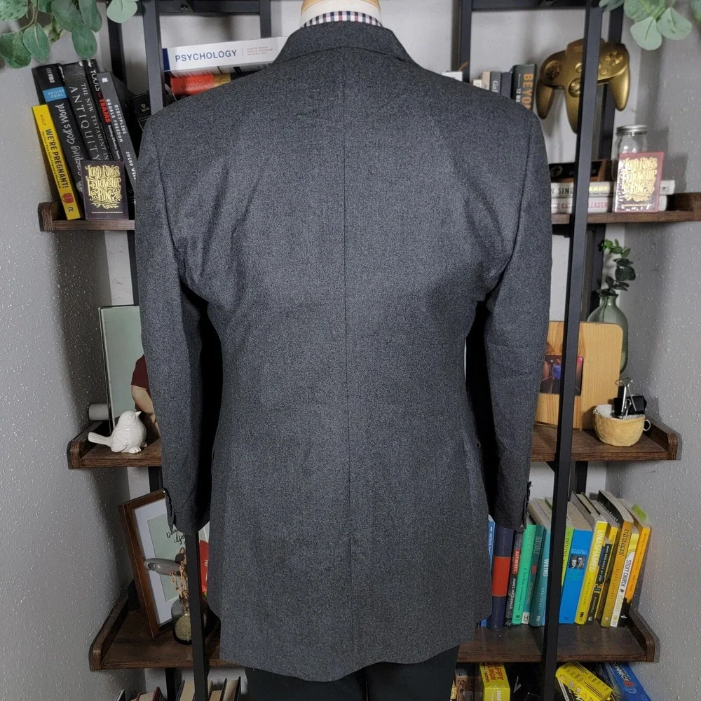 Hart Schaffner‎ Marx Men's Flannel Sport Coat Blazer Three Button Gray Wool 42R